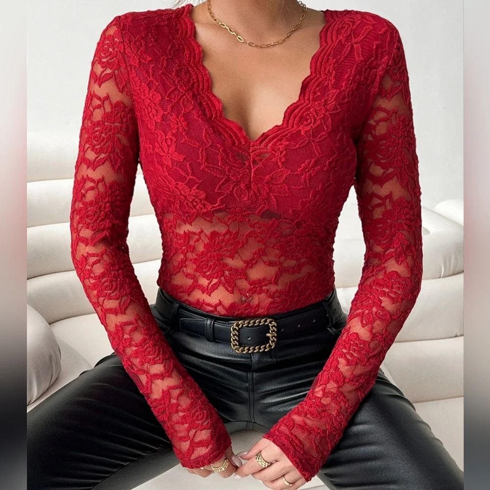Barely Sweet Lace Top - Scarlet
